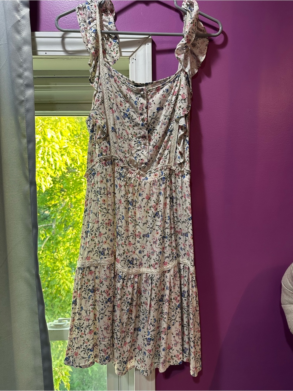 wild fable Cream Floral Midi Dress with Ruffle Straps